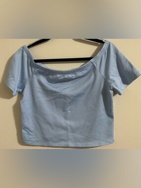 NWT - Urban Social Light Blue Off-Shoulder Ribbed Crop Top, Sz Large